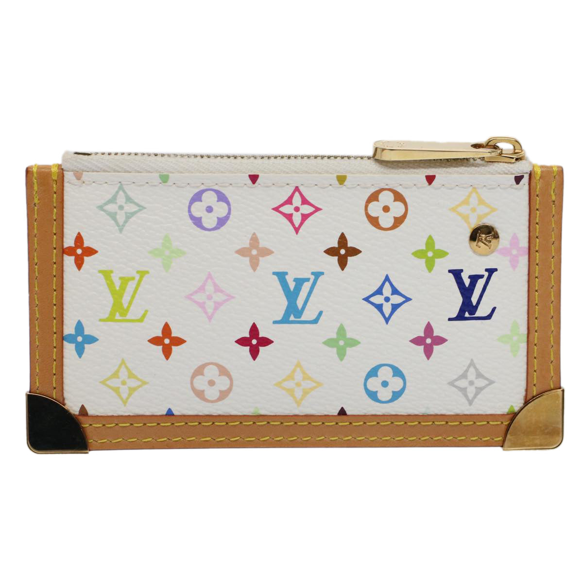 LOUIS VUITTON Monogram Multicolor Pochette Cles Purse White M92655 Auth am4914