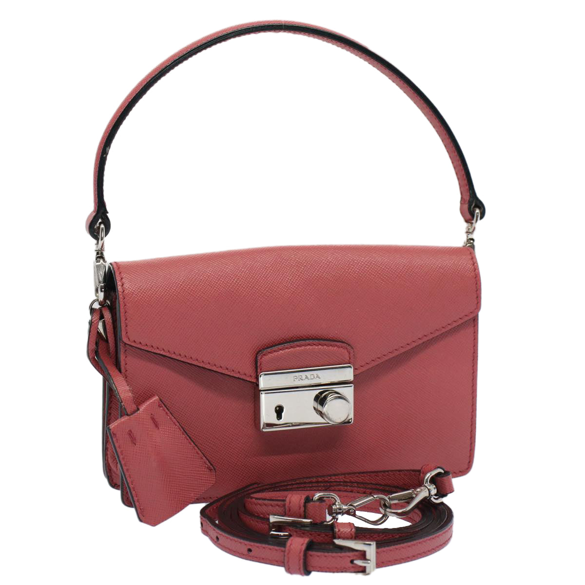 PRADA Mini Hand Bag Safiano leather 2way Pink Auth am4942V
