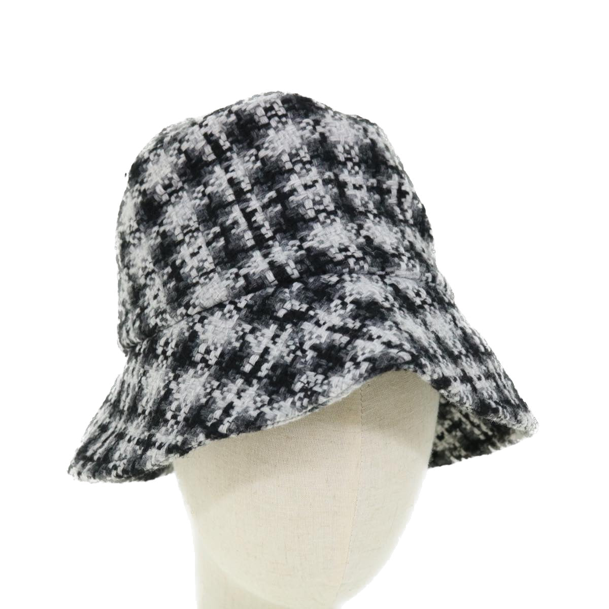 CHANEL COCO Mark Hat Wool S White Black CC Auth am4943