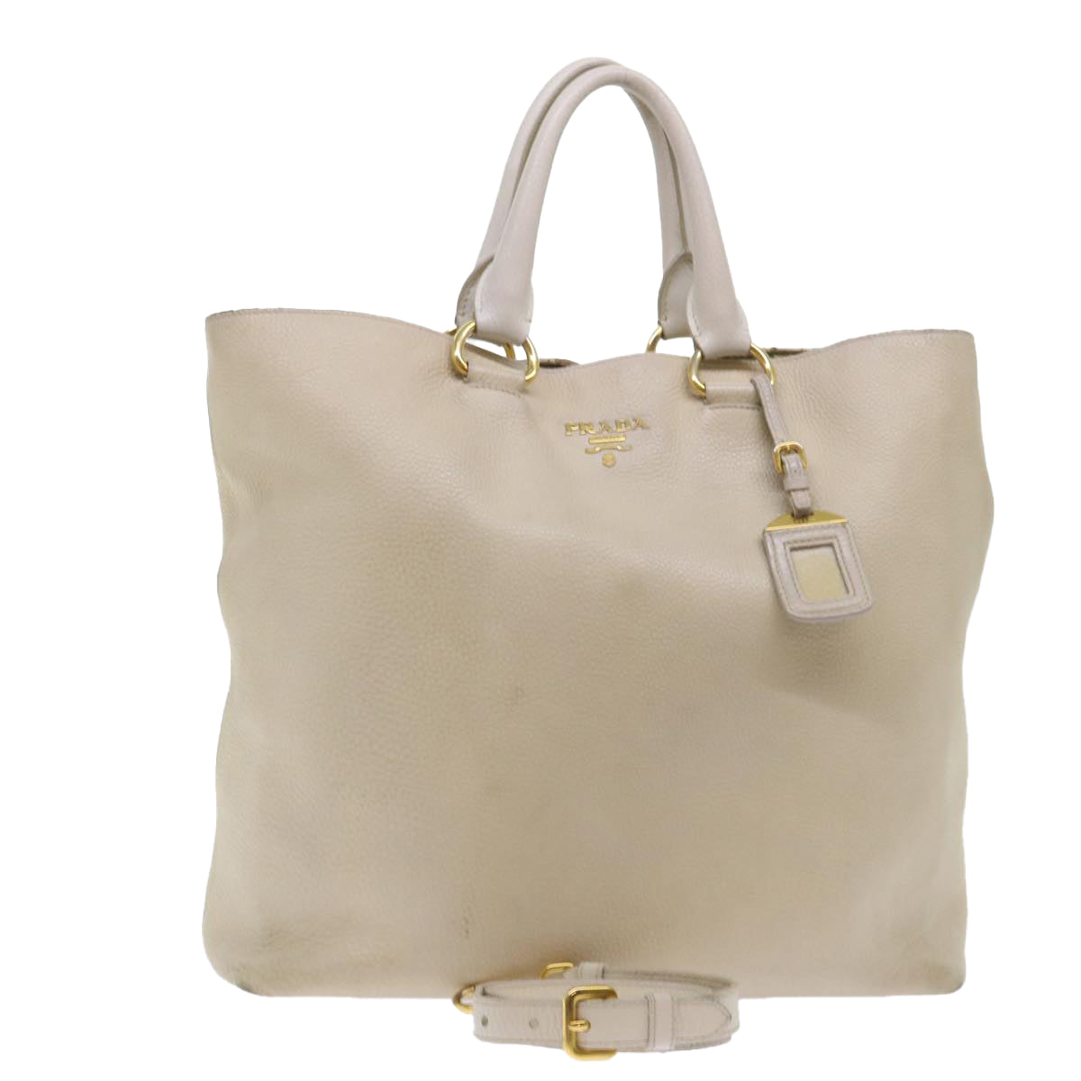 PRADA Hand Bag Leather 2way Beige Auth am4965