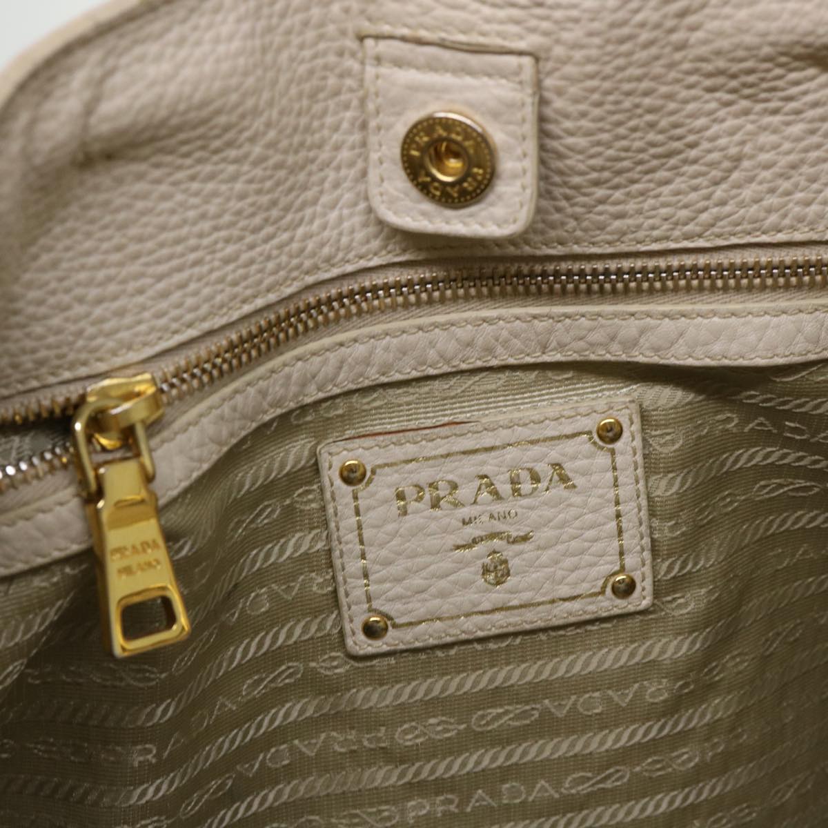 PRADA Hand Bag Leather 2way Beige Auth am4965