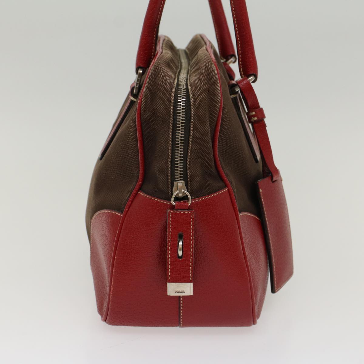 PRADA Shoulder Bag Canvas Leather Brown Red Auth am4966