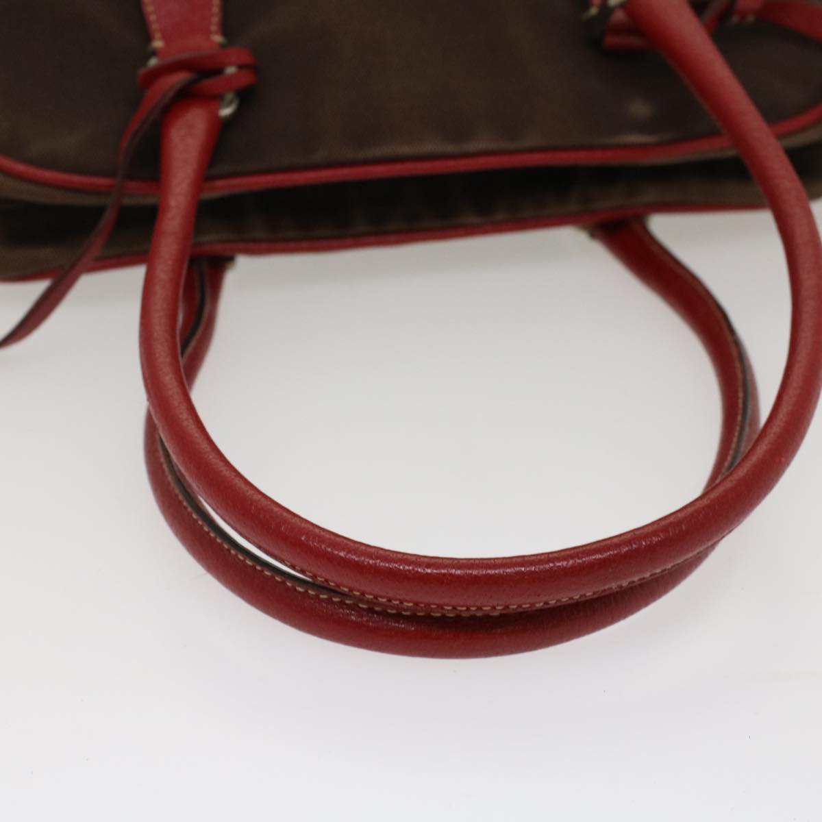 PRADA Shoulder Bag Canvas Leather Brown Red Auth am4966