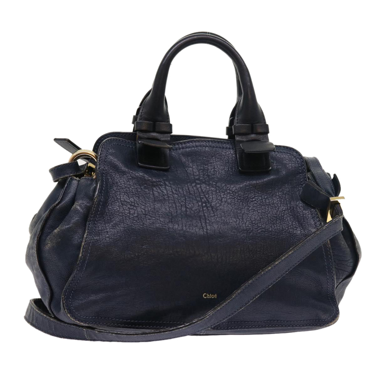 Chloe Porte Epore Shoulder Bag Leather 2way Navy Auth am5000