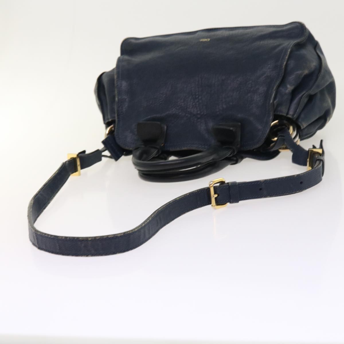 Chloe Porte Epore Shoulder Bag Leather 2way Navy Auth am5000