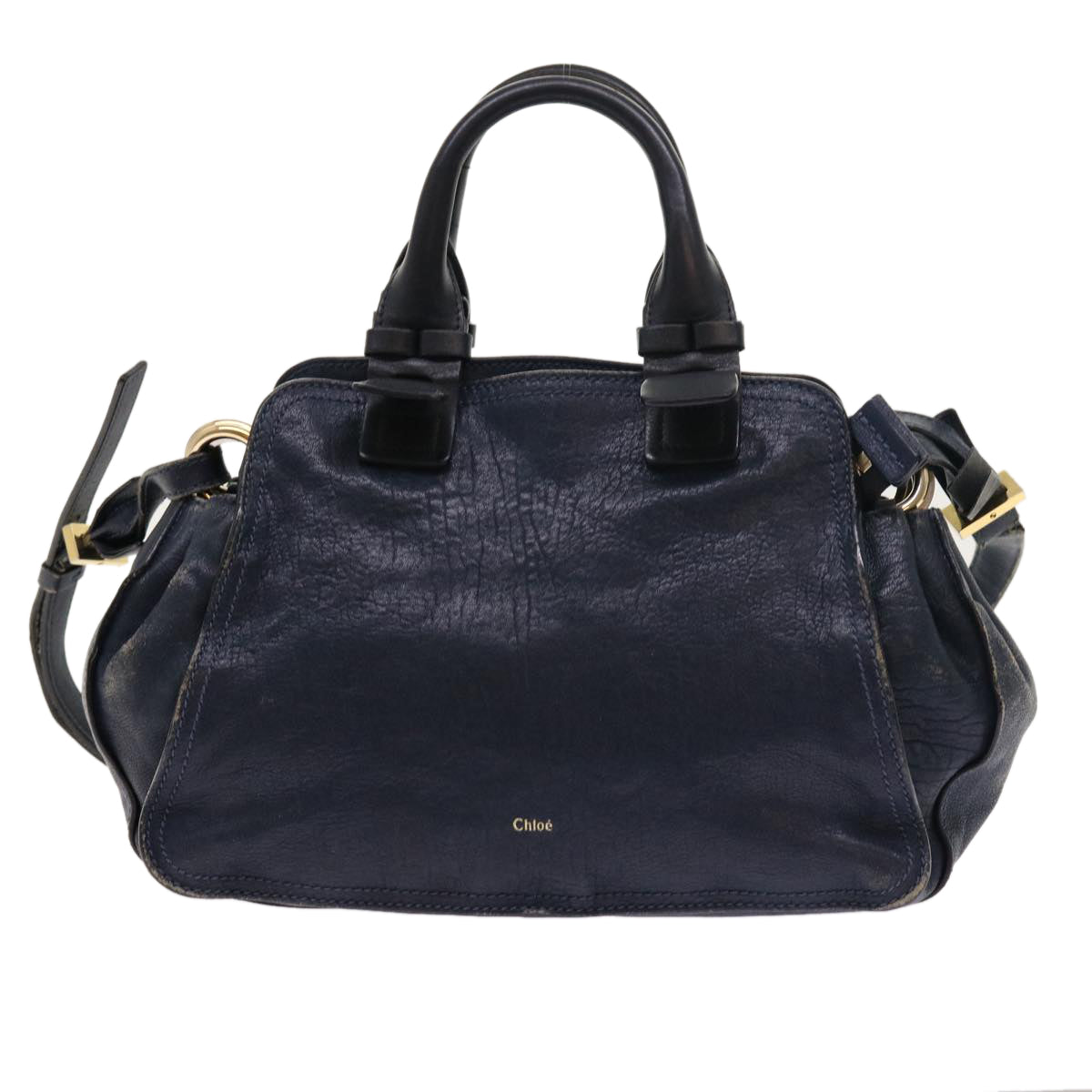 Chloe Porte Epore Shoulder Bag Leather 2way Navy Auth am5000