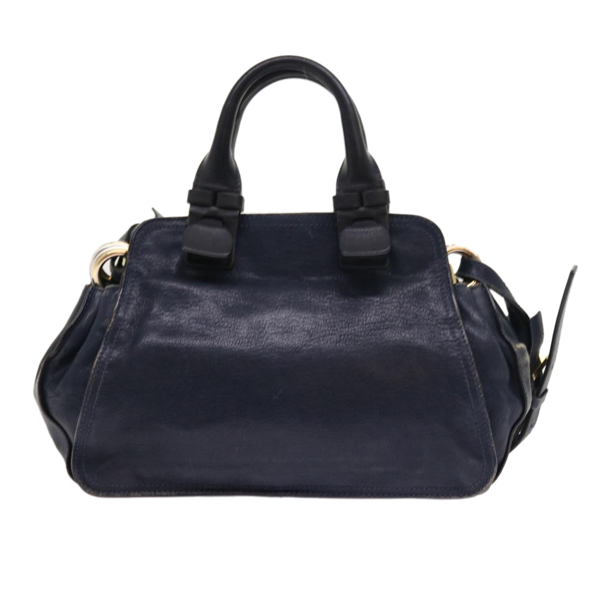 Chloe Porte Epore Shoulder Bag Leather 2way Navy Auth am5000