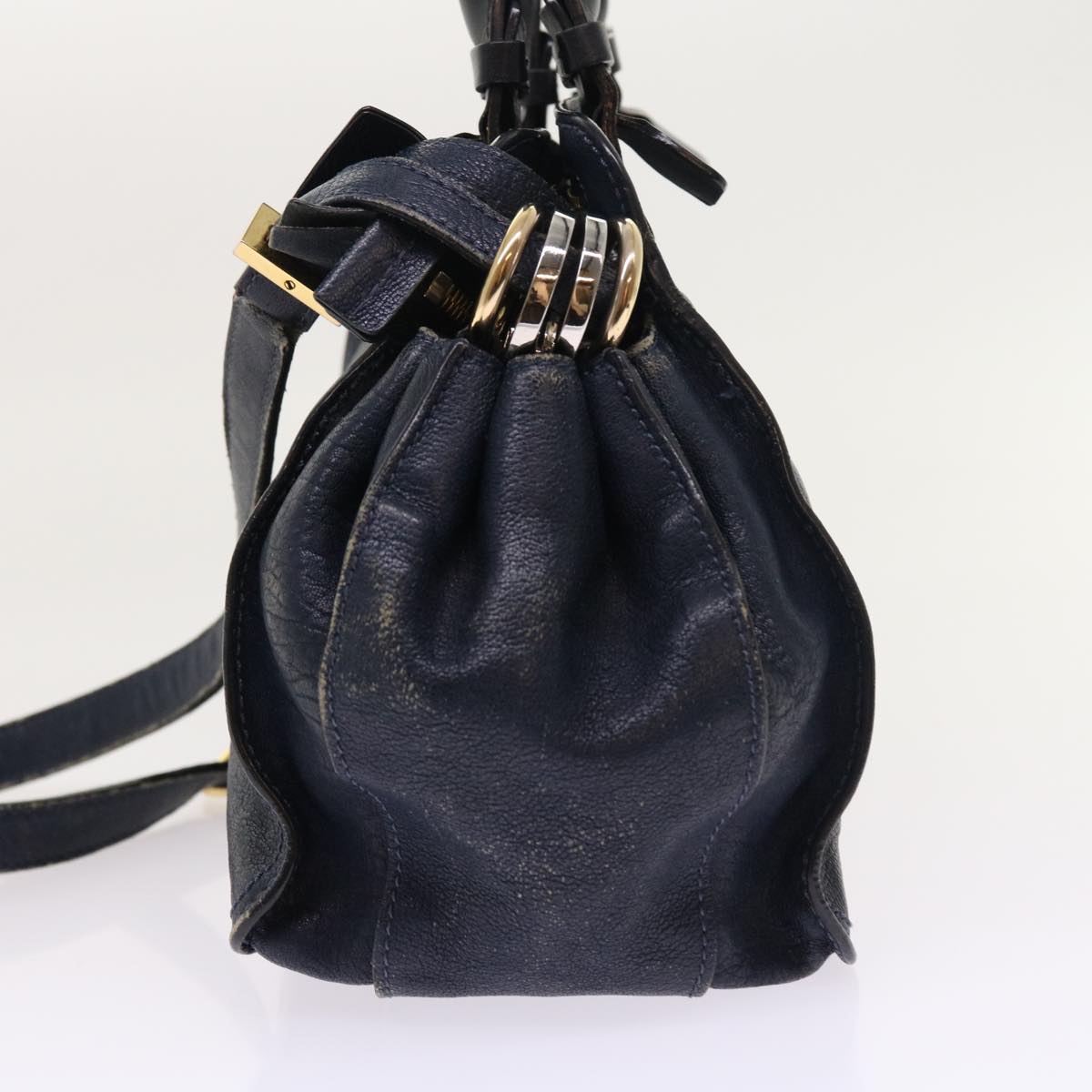 Chloe Porte Epore Shoulder Bag Leather 2way Navy Auth am5000