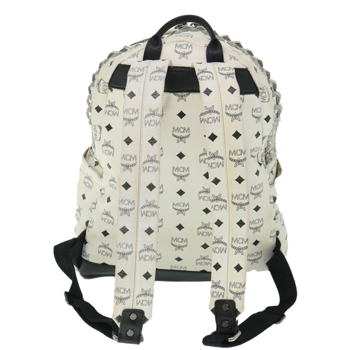 MCM Vicetos Logogram Backpack PVC Leather White Auth am5010