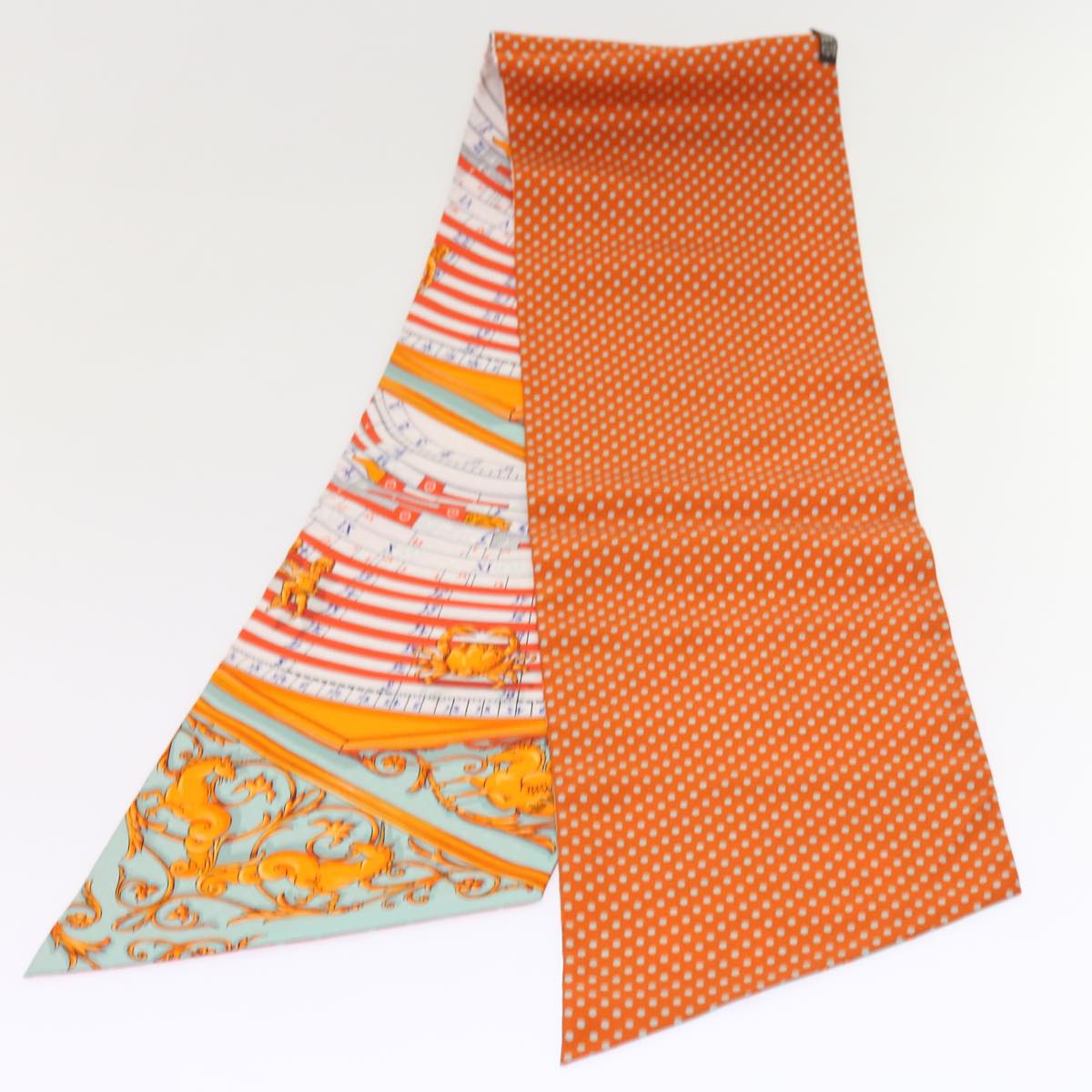 HERMES DIES ET HORE Scarf Silk Orange Blue Auth am5020