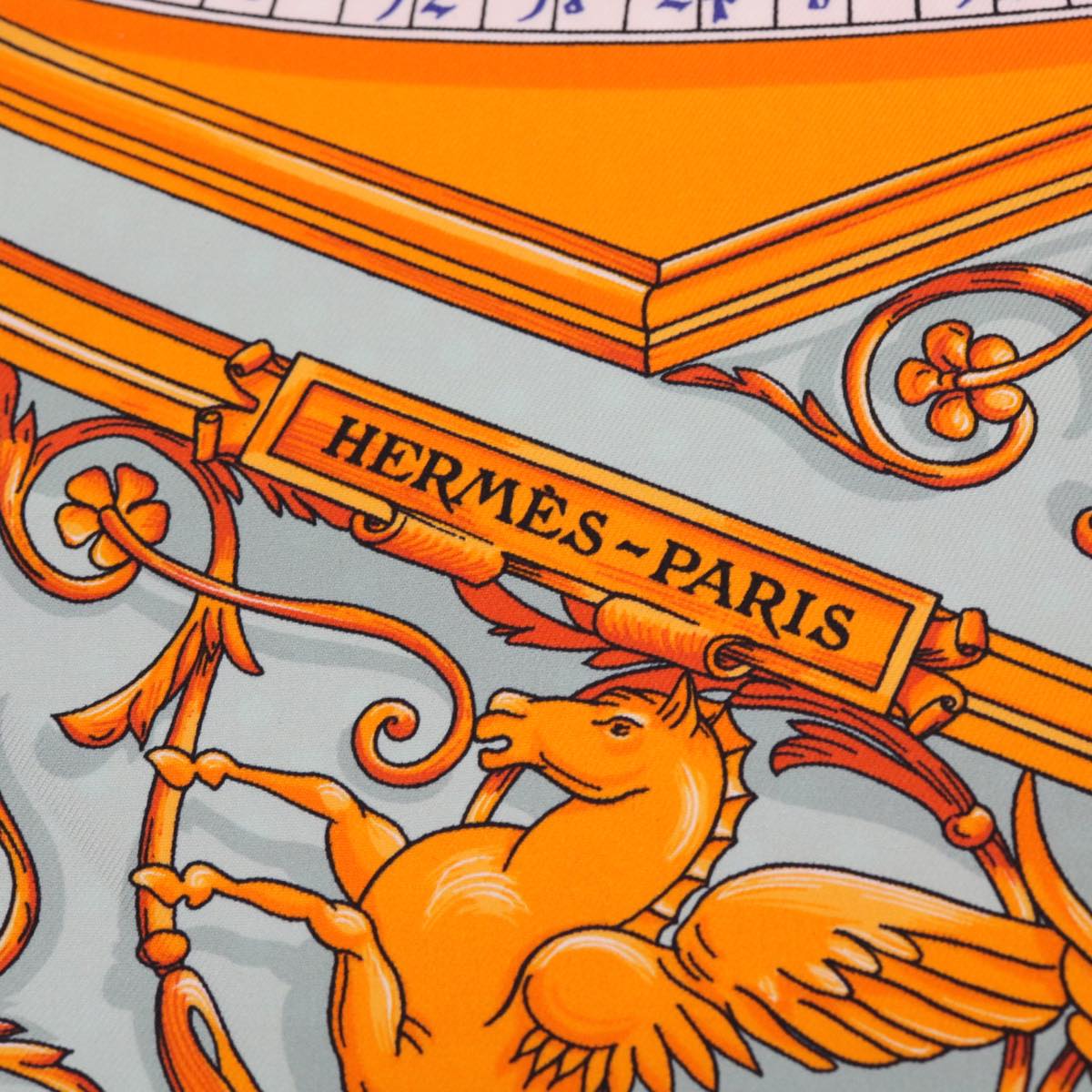 HERMES DIES ET HORE Scarf Silk Orange Blue Auth am5020