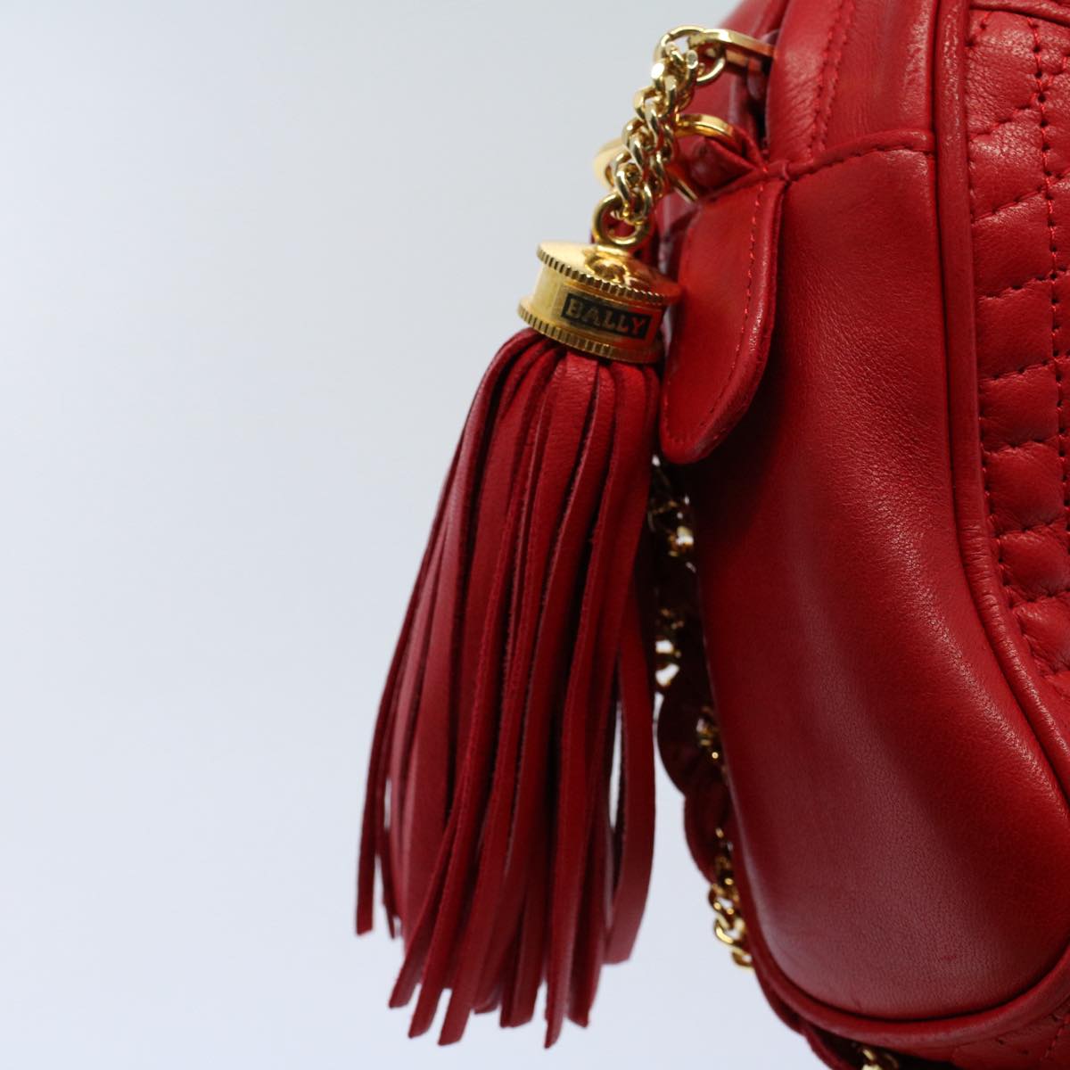 BALLY Quilted Chain Shoulder Bag Leather Red Auth am5028