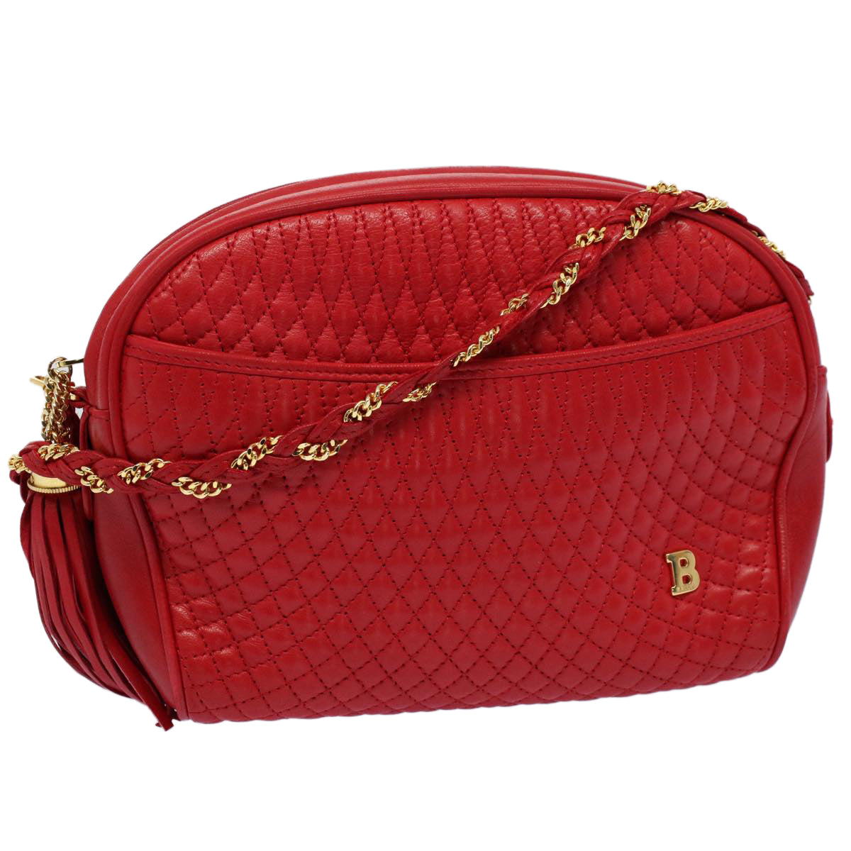 BALLY Quilted Chain Shoulder Bag Leather Red Auth am5028