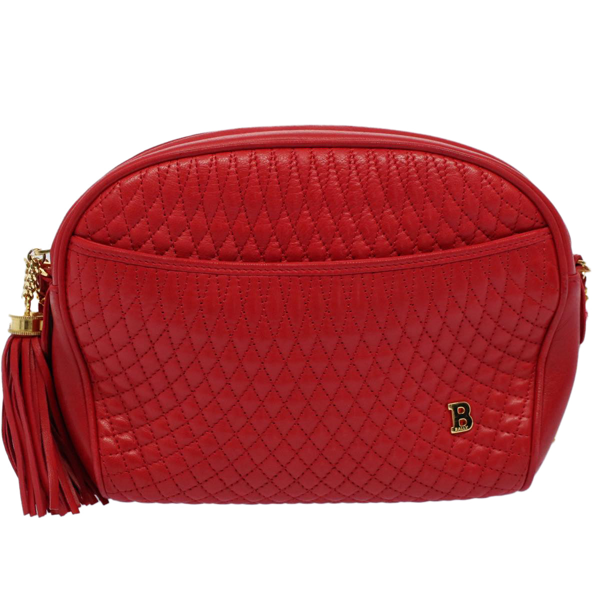 BALLY Quilted Chain Shoulder Bag Leather Red Auth am5028