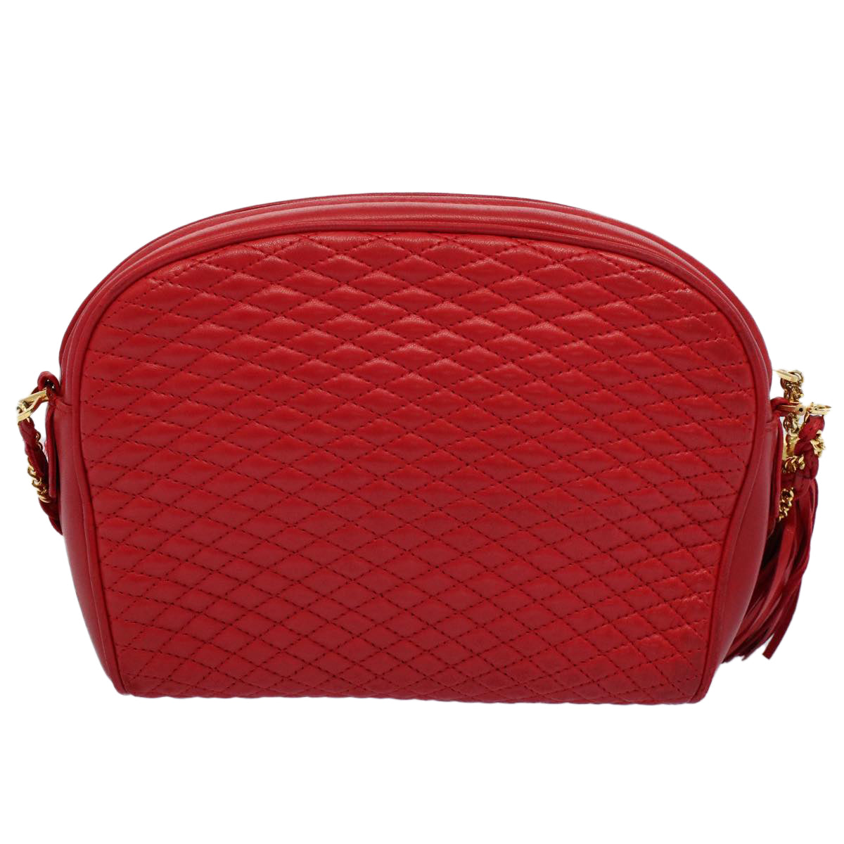 BALLY Quilted Chain Shoulder Bag Leather Red Auth am5028