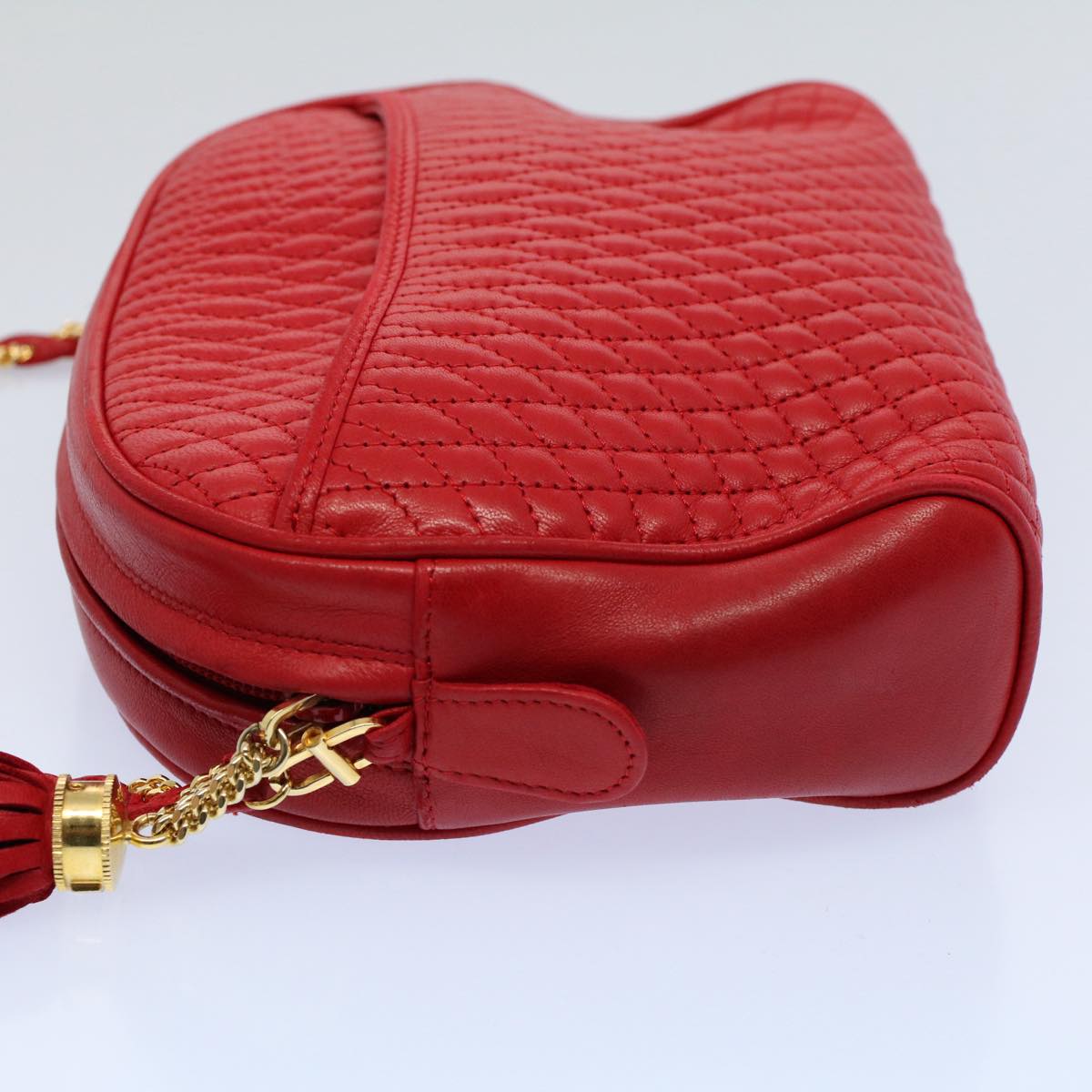 BALLY Quilted Chain Shoulder Bag Leather Red Auth am5028