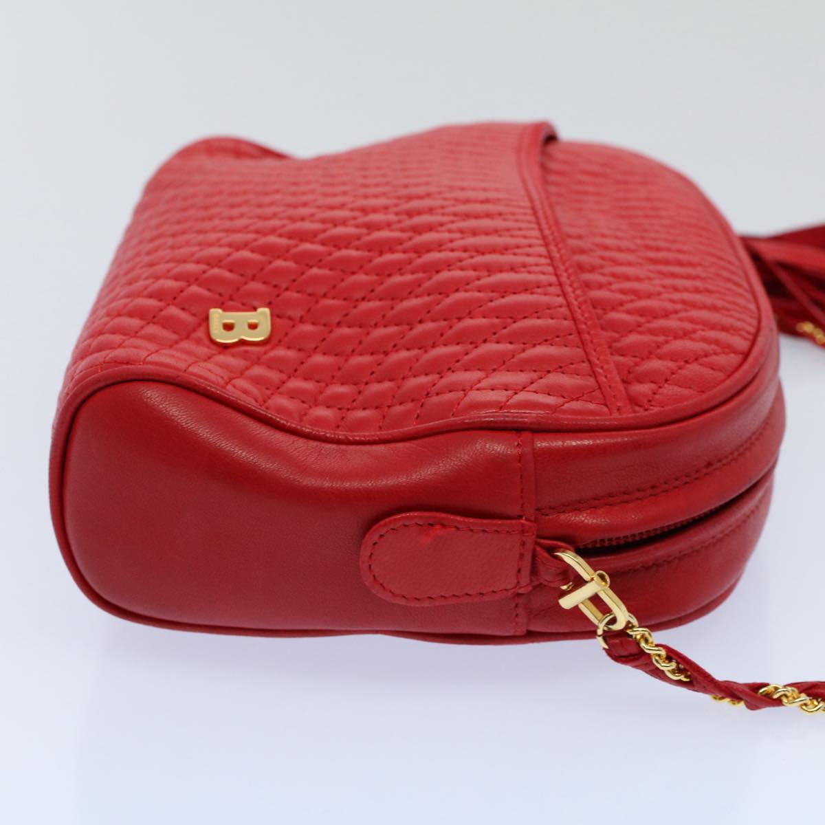 BALLY Quilted Chain Shoulder Bag Leather Red Auth am5028