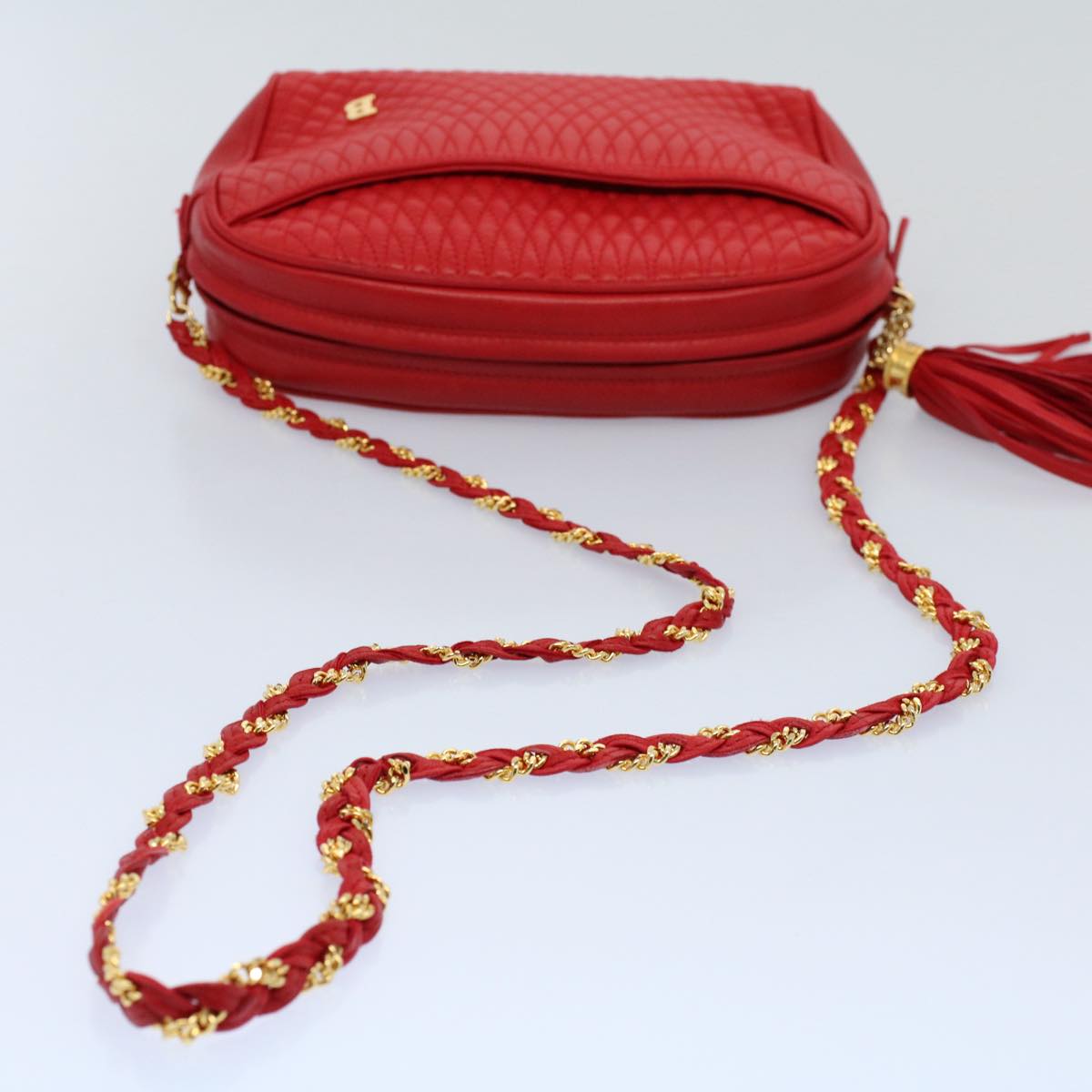 BALLY Quilted Chain Shoulder Bag Leather Red Auth am5028