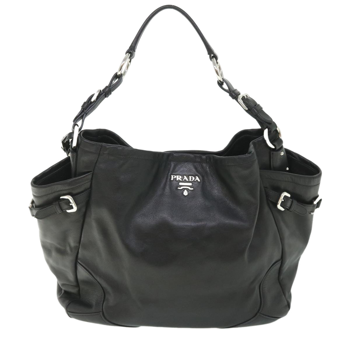 PRADA Shoulder Bag Leather Black Auth am5052