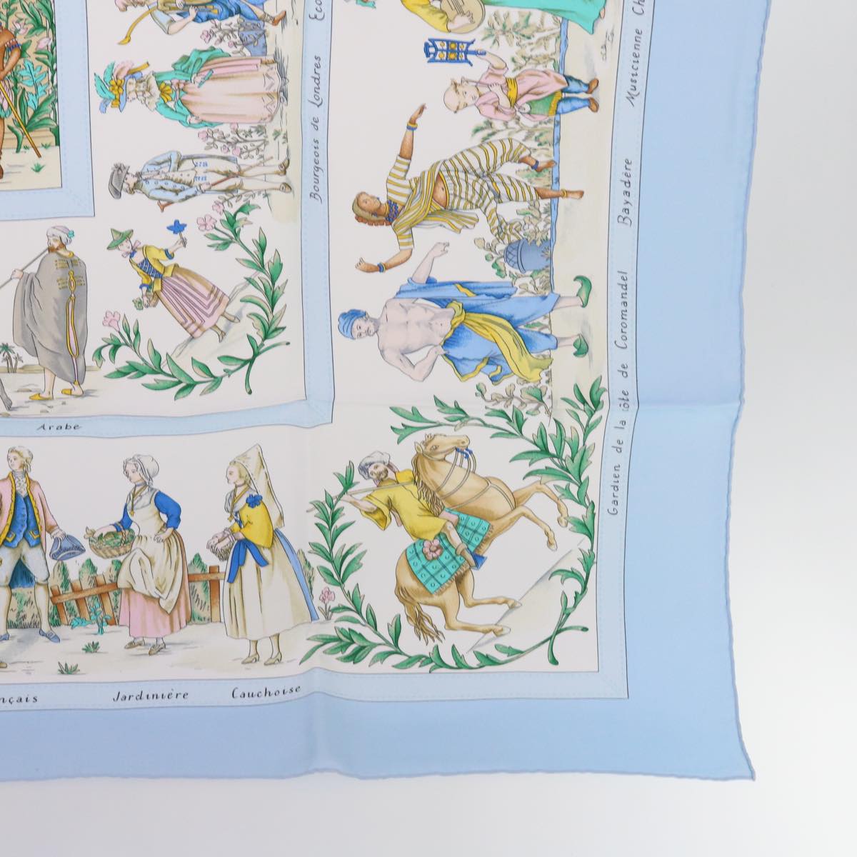 HERMES Carre 90 COSTUMES CIVILS ACTUELS Scarf Silk Blue Auth am5078