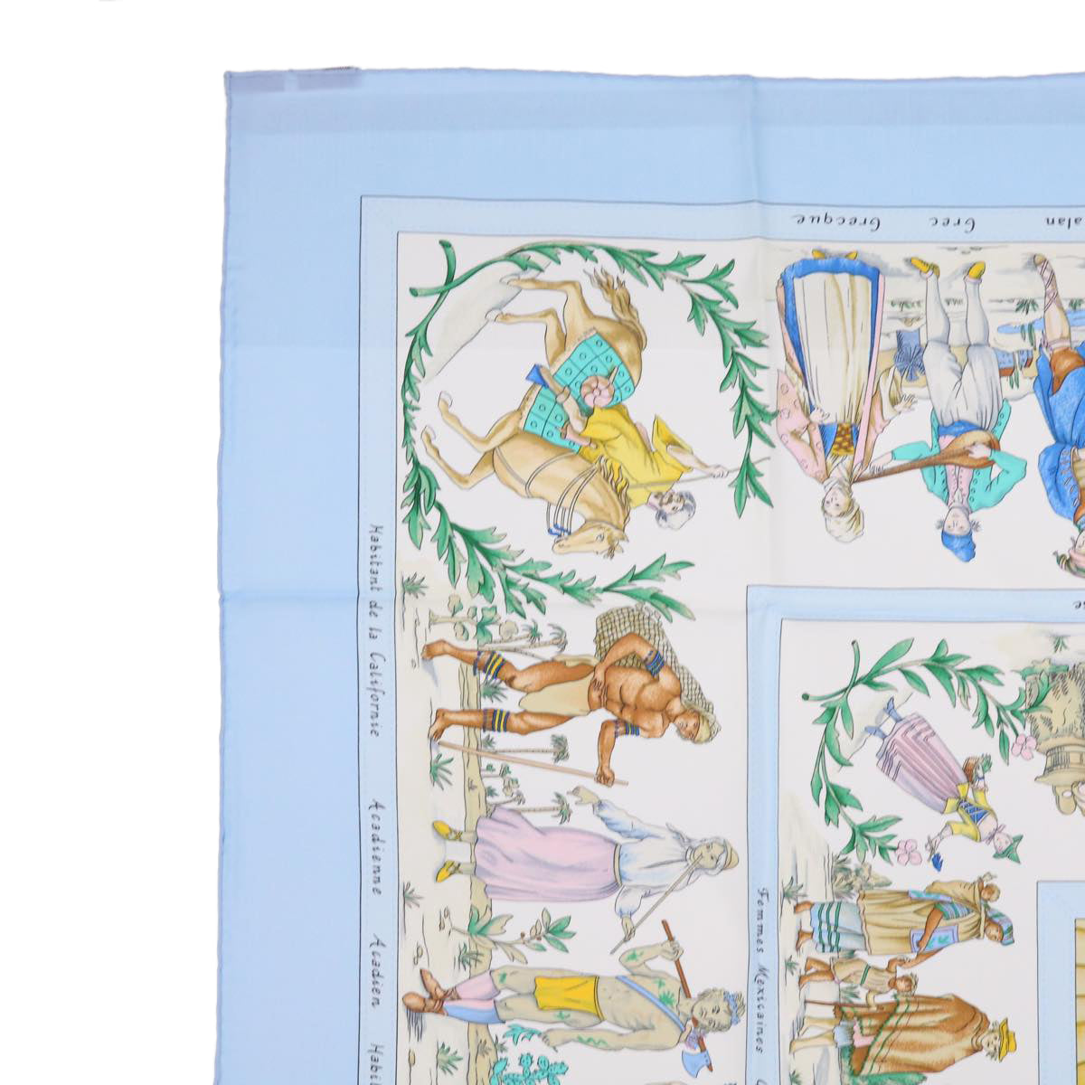 HERMES Carre 90 COSTUMES CIVILS ACTUELS Scarf Silk Blue Auth am5078