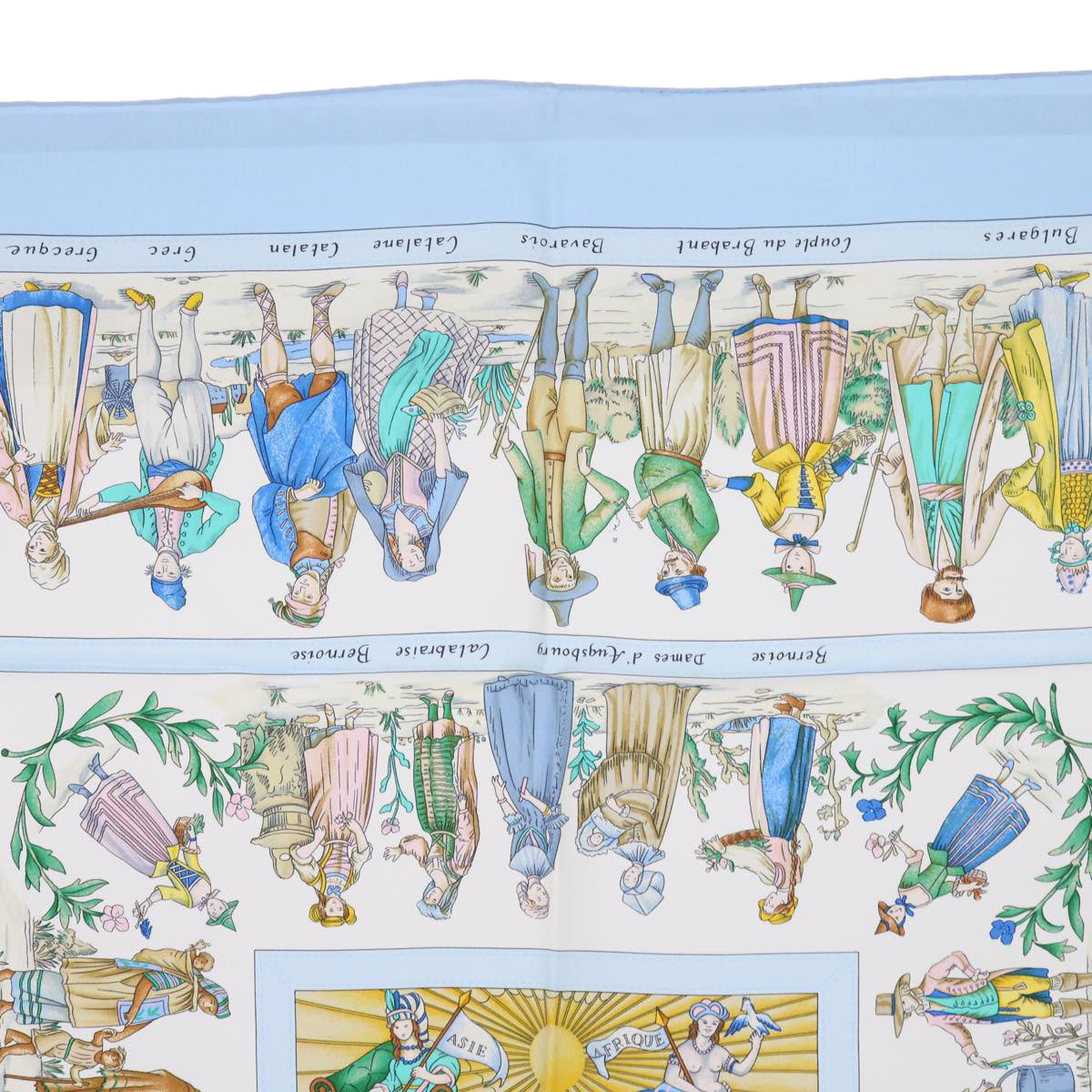 HERMES Carre 90 COSTUMES CIVILS ACTUELS Scarf Silk Blue Auth am5078