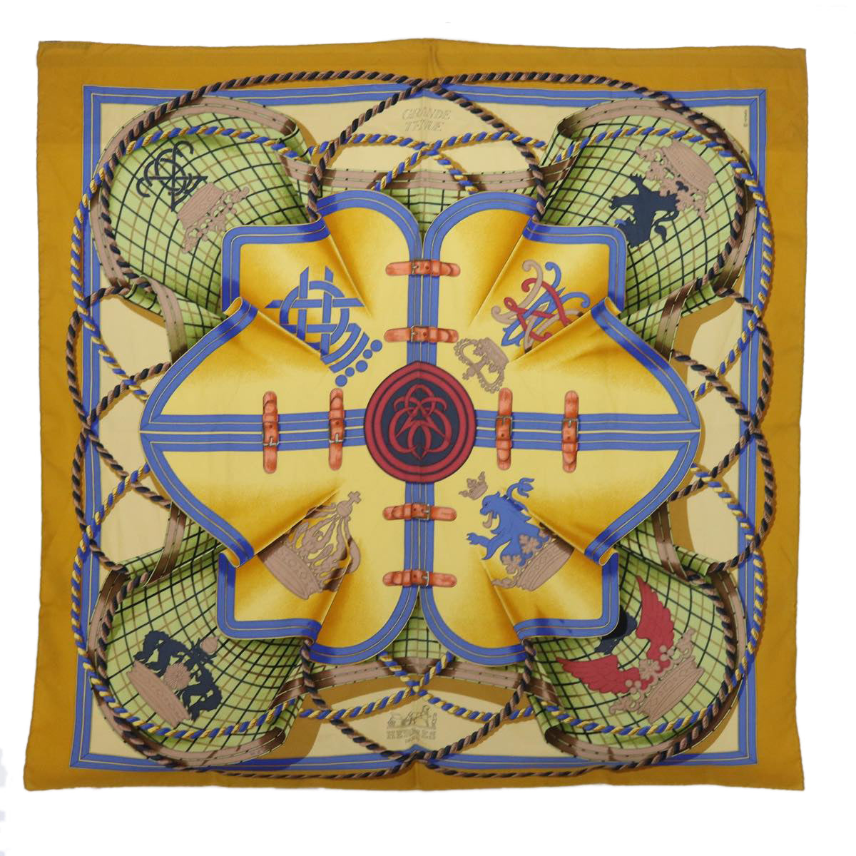 HERMES Carre 90 GRANDE TENUE Scarf Silk Yellow Auth am5079