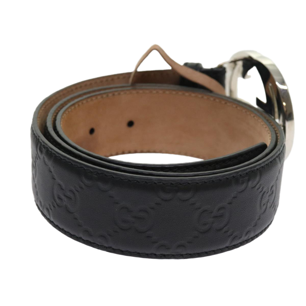 GUCCI GG Canvas Guccissima interlocking Belt Black 114984 Auth am5116