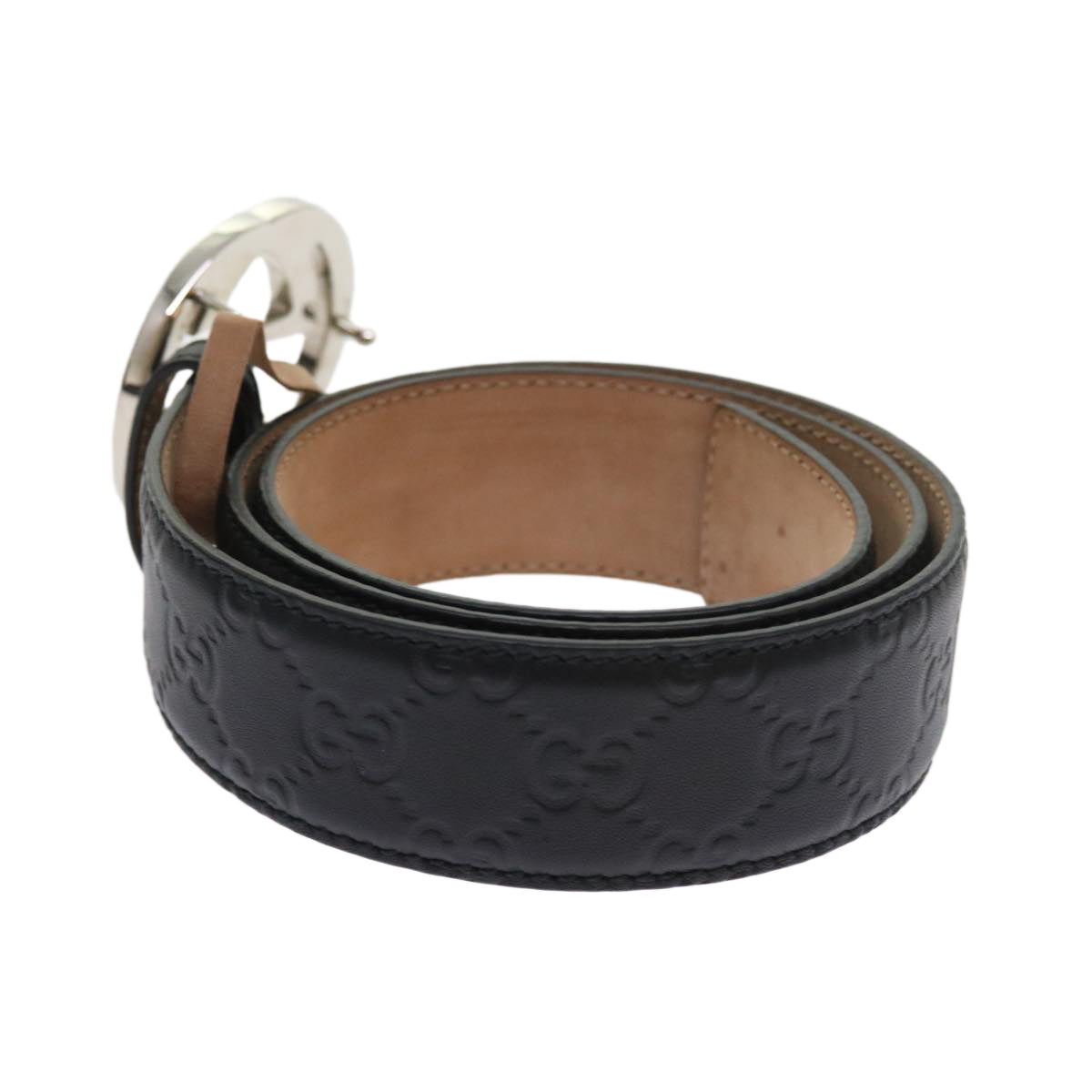 GUCCI GG Canvas Guccissima interlocking Belt Black 114984 Auth am5116