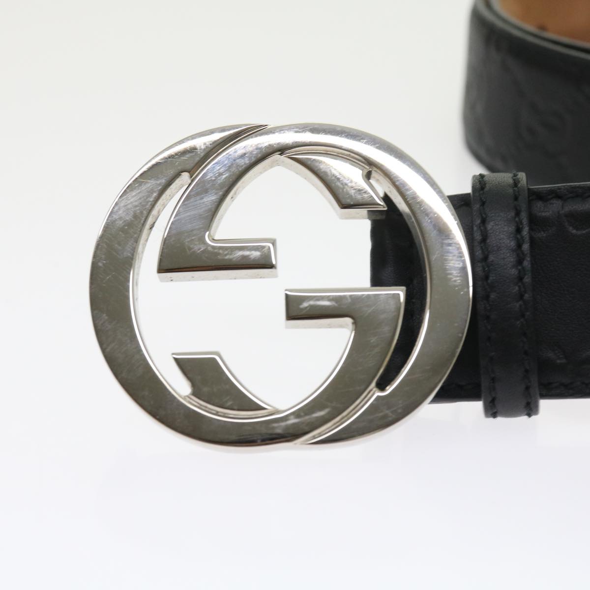 GUCCI GG Canvas Guccissima interlocking Belt Black 114984 Auth am5116