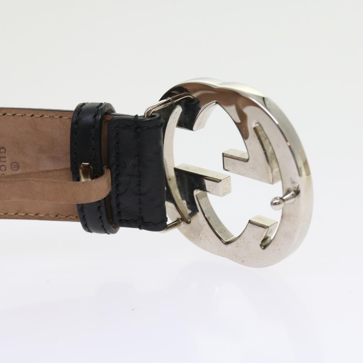 GUCCI GG Canvas Guccissima interlocking Belt Black 114984 Auth am5116