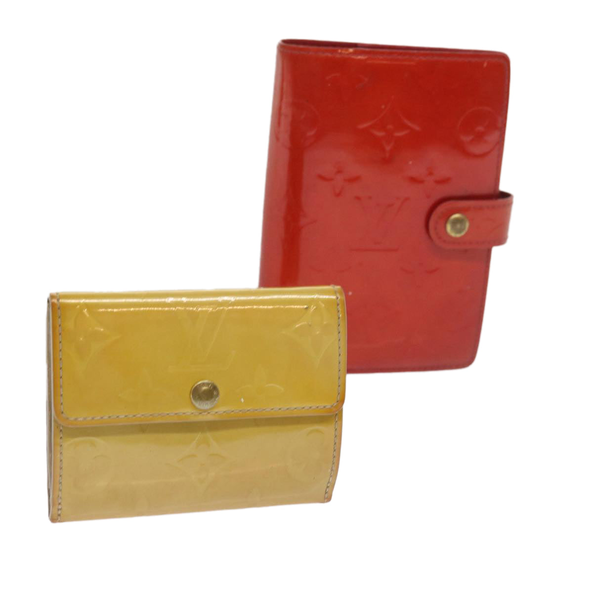 LOUIS VUITTON Vernis Coin Purse Day Planner Cover 2Set Red Beige LV Auth am5124