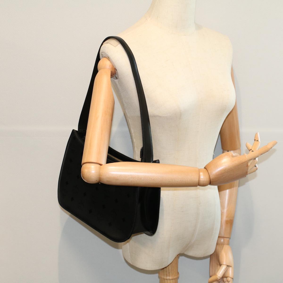 MCM Vicetos Logogram Shoulder Bag PVC Leather Black Auth am5162