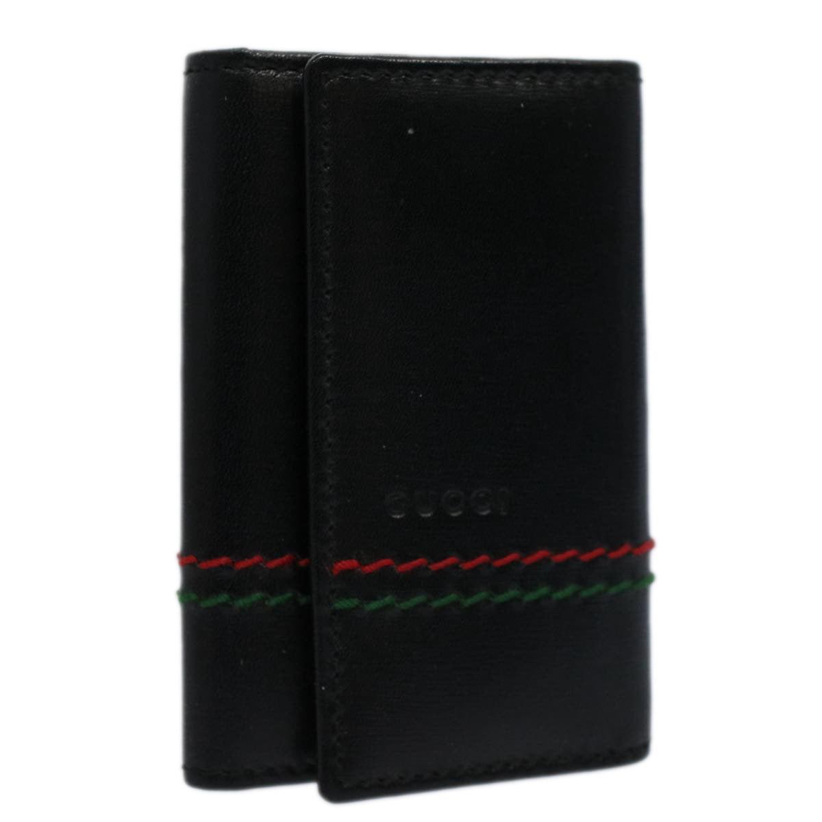 GUCCI Key Case Leather Black Red Green 138052 Auth am5177