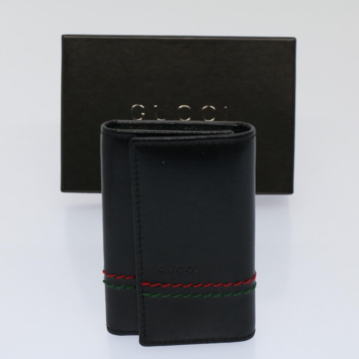 GUCCI Key Case Leather Black Red Green 138052 Auth am5177