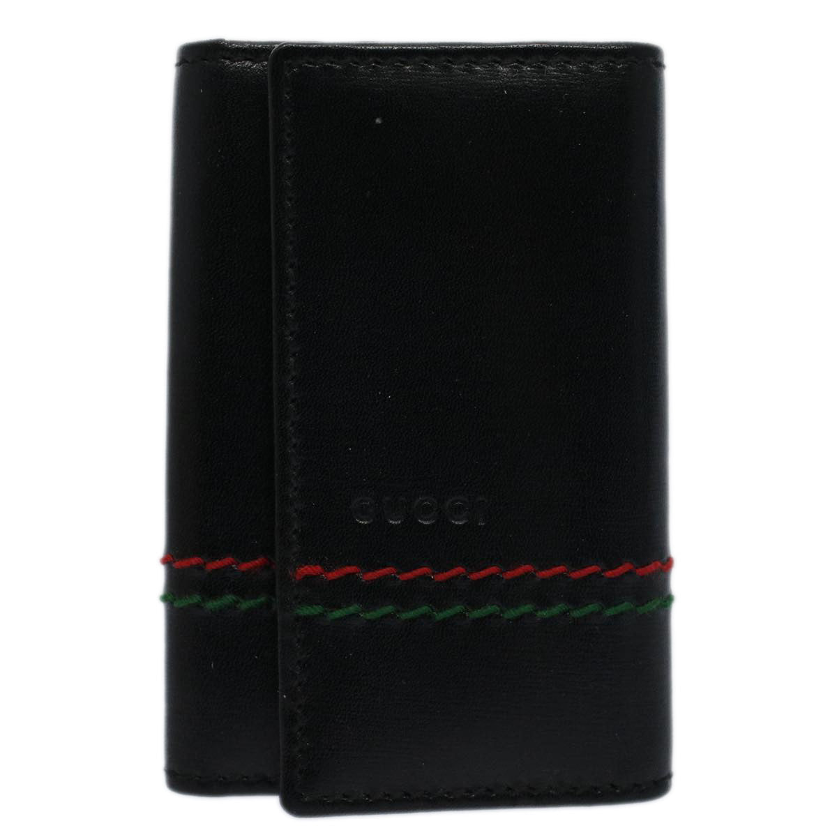 GUCCI Key Case Leather Black Red Green 138052 Auth am5177