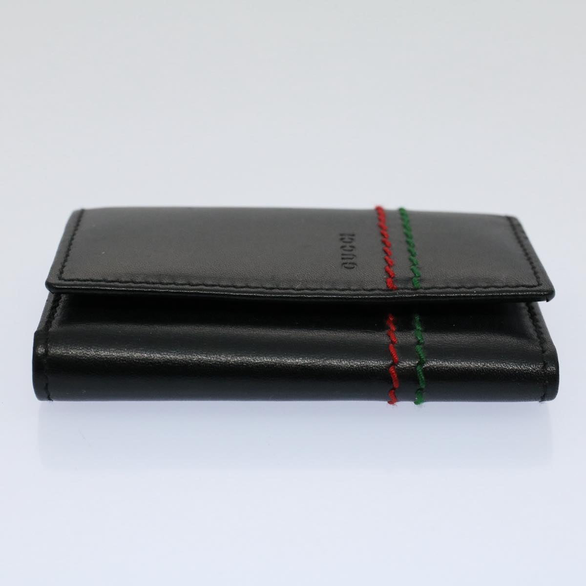 GUCCI Key Case Leather Black Red Green 138052 Auth am5177