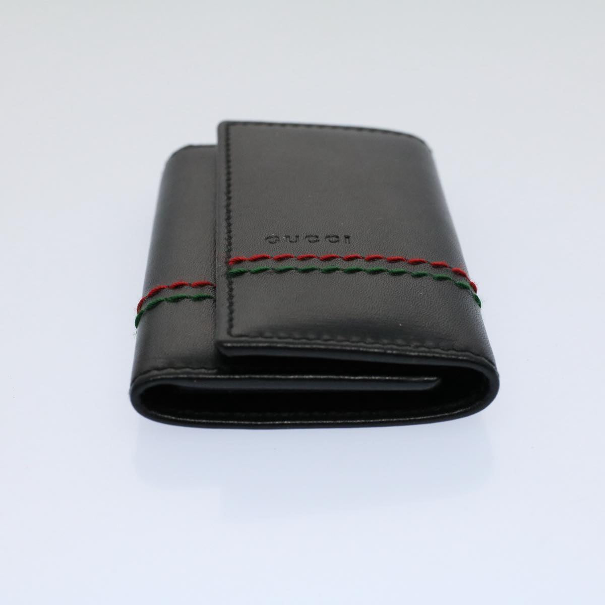 GUCCI Key Case Leather Black Red Green 138052 Auth am5177