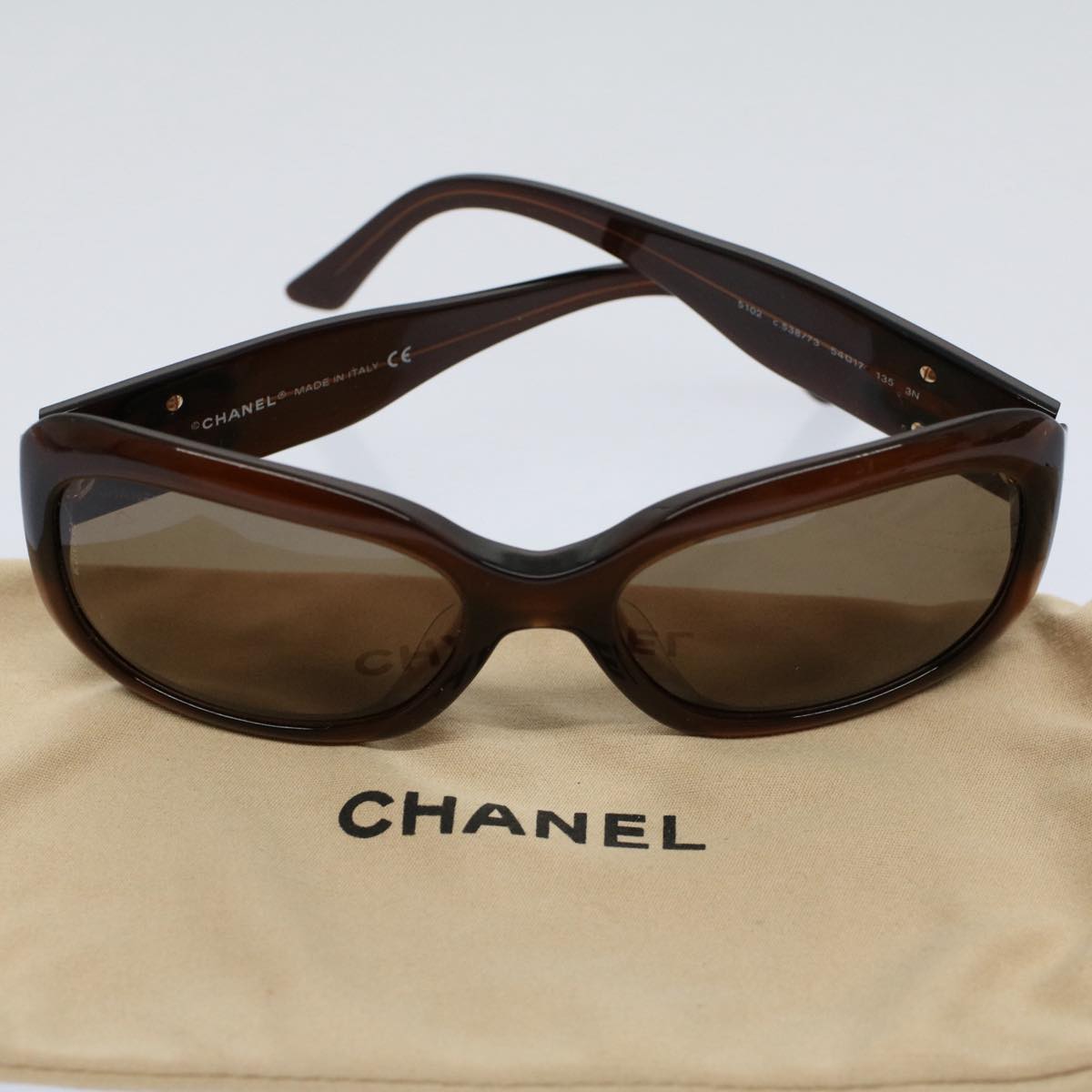 CHANEL Sunglasses Brown CC Auth am5178