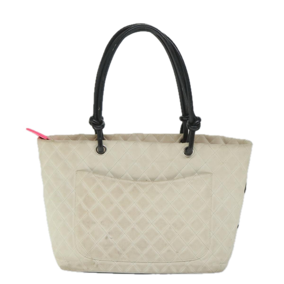 CHANEL Cambon Line Tote Bag Leather White CC Auth am5180