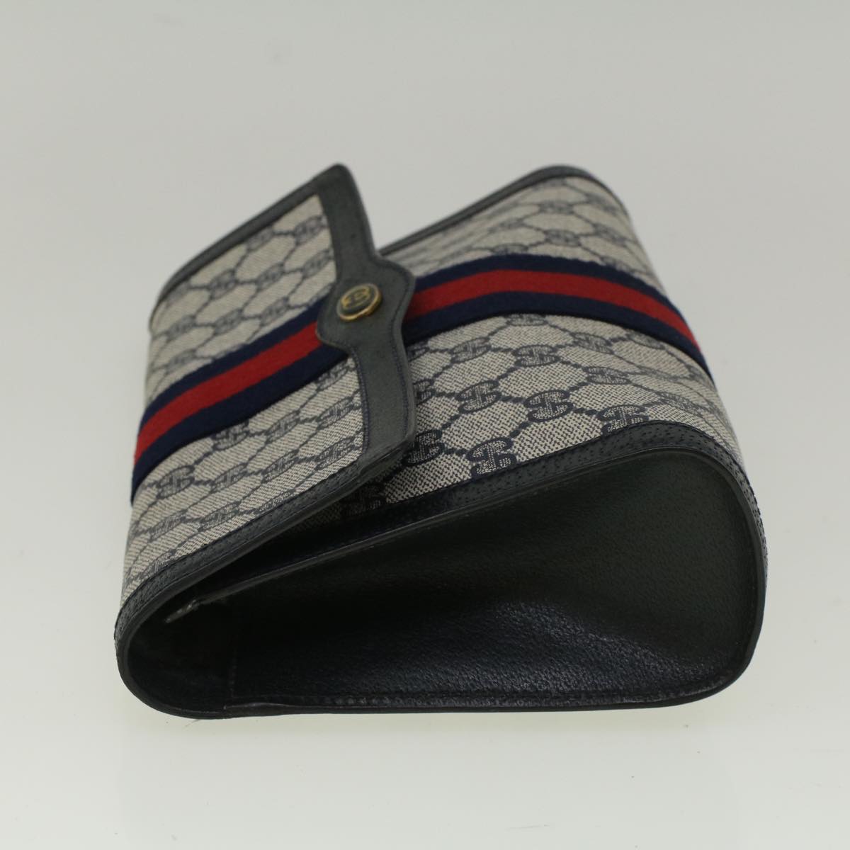 GUCCI GG Canvas Sherry Line Clutch Bag Red Navy gray 89 01 006 Auth am5192