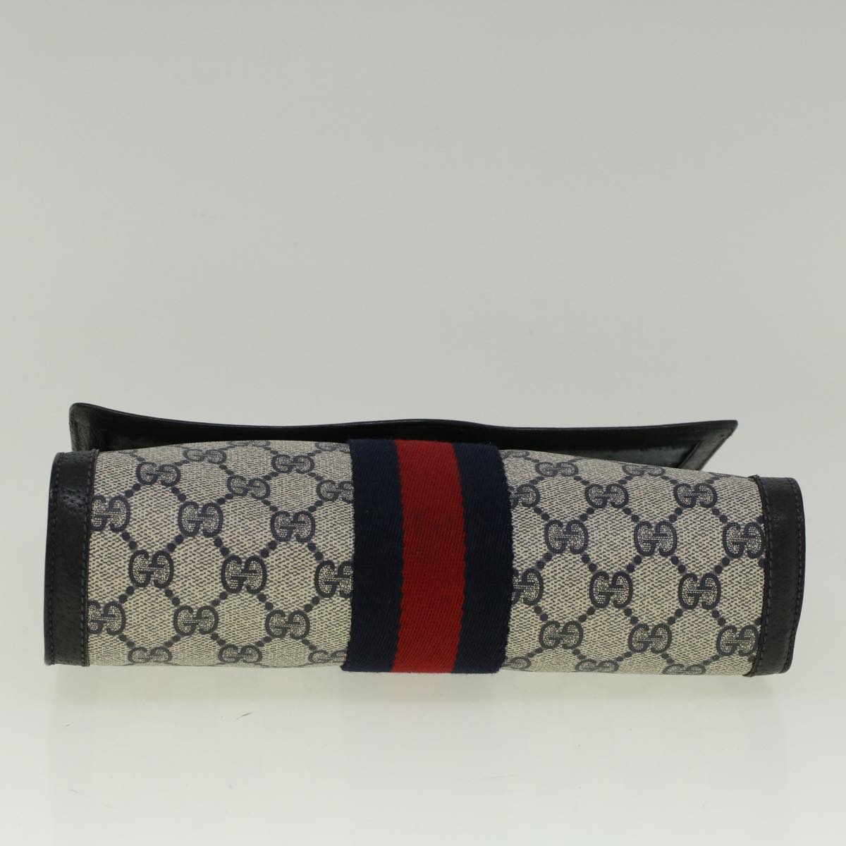 GUCCI GG Canvas Sherry Line Clutch Bag Red Navy gray 89 01 006 Auth am5192