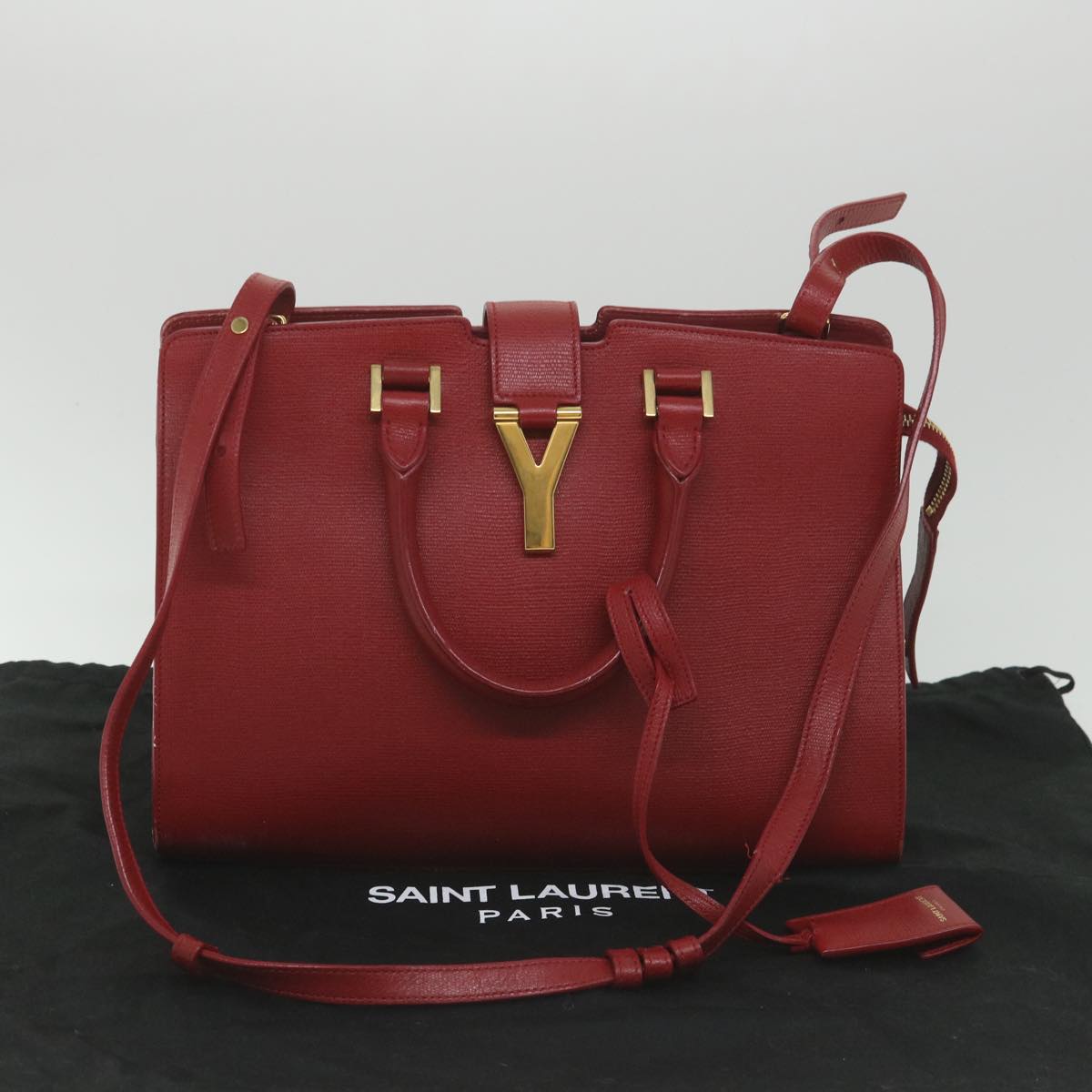 SAINT LAURENT Petit Kabas Hand Bag Leather 2way Red 311346 Auth am5195