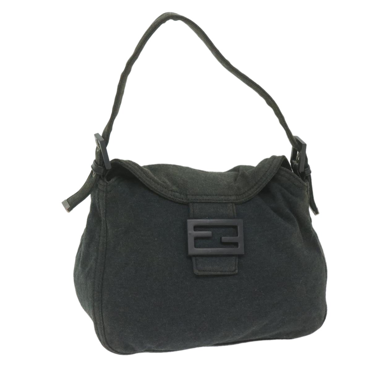 FENDI Mamma Baguette Shoulder Bag cotton Gray Auth am5207