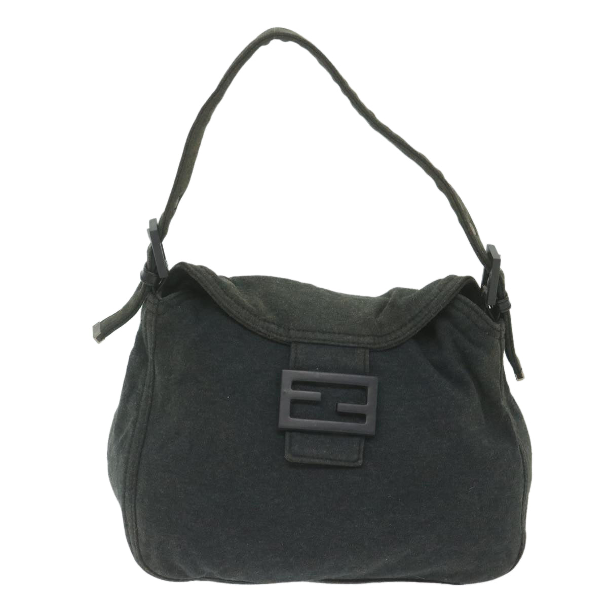 FENDI Mamma Baguette Shoulder Bag cotton Gray Auth am5207