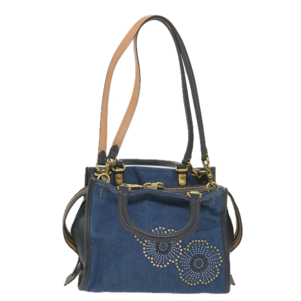 Coach Tea Rose Rivets Rogue 25 Hand Bag Denim 2way Blue Auth am5228