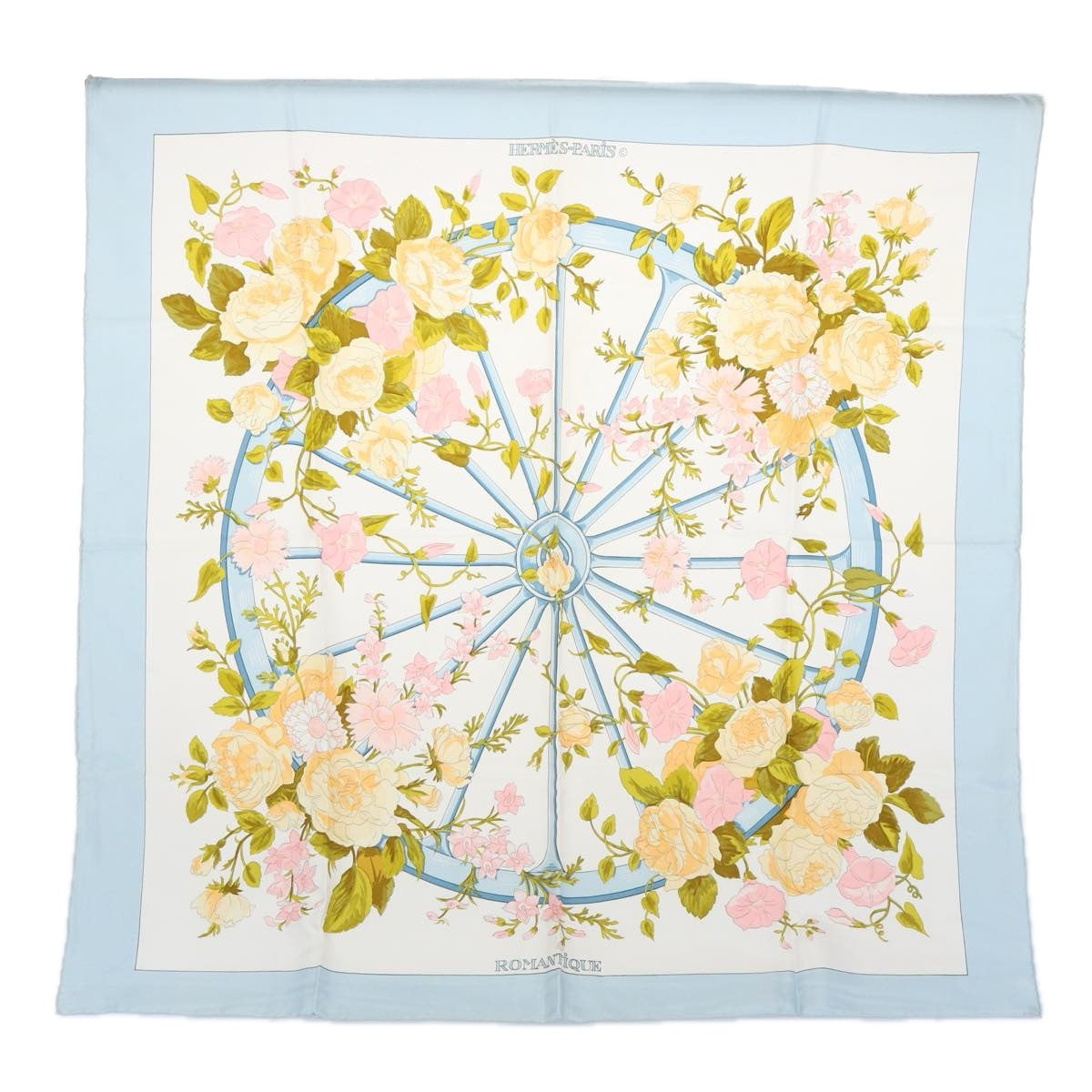 HERMES Carre 90 ROMANTIQUE Scarf Silk Blue Auth am5236