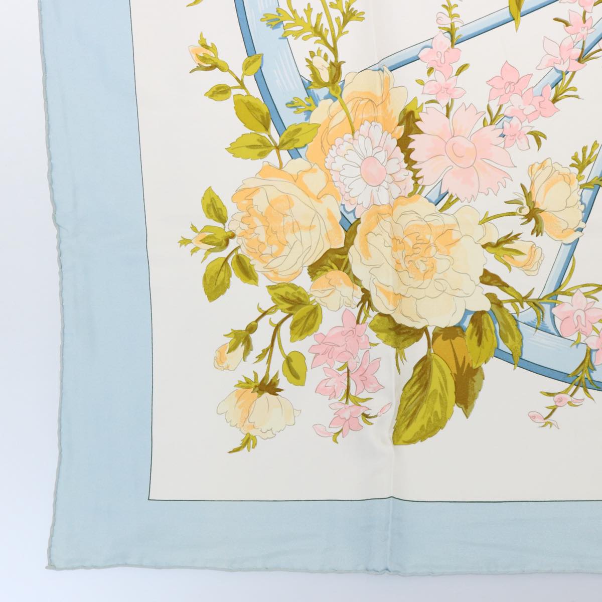 HERMES Carre 90 ROMANTIQUE Scarf Silk Blue Auth am5236