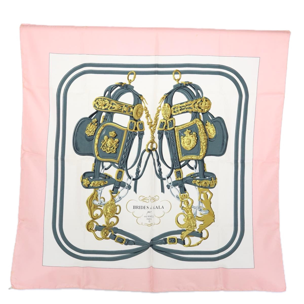 HERMES Carre 90 BRIDES de GALA Scarf Silk Pink Auth am5238