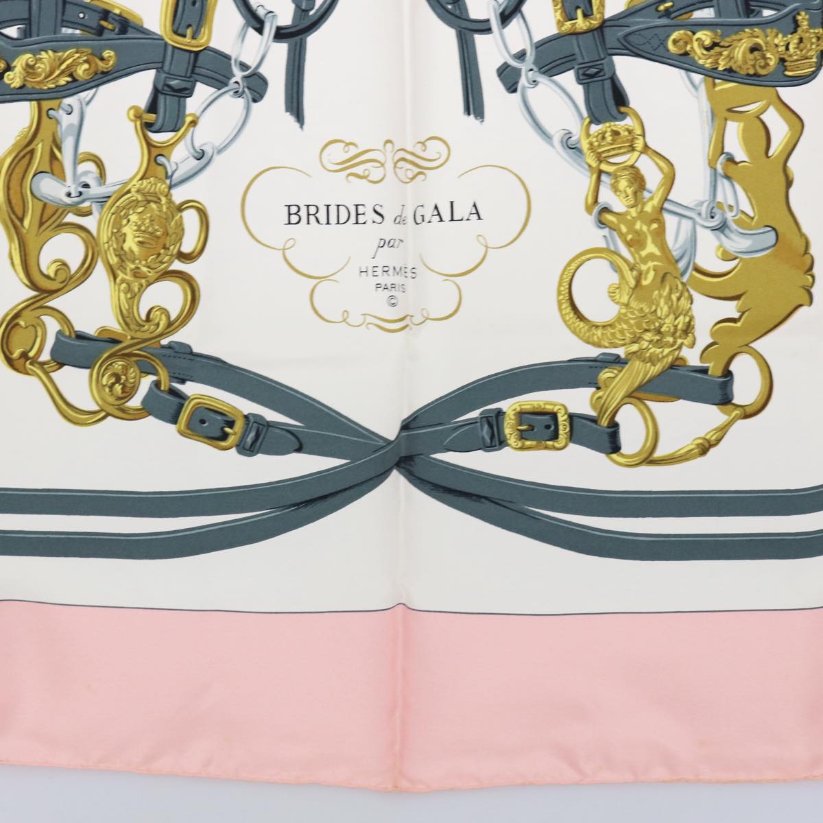 HERMES Carre 90 BRIDES de GALA Scarf Silk Pink Auth am5238